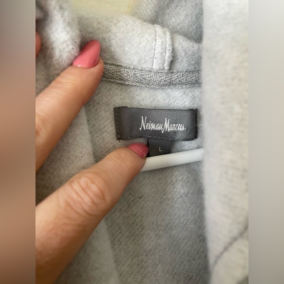 Neiman Marcus dark grey long cotton blend sweater vest cardigan with hood - Picture 2 of 4